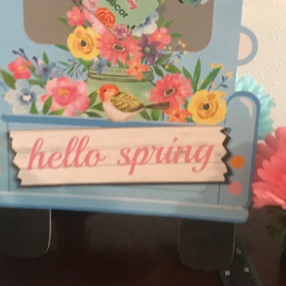 Hello Spring Blue Pick Truck MDF Hanging Wall Sign - Picture 10 of 13